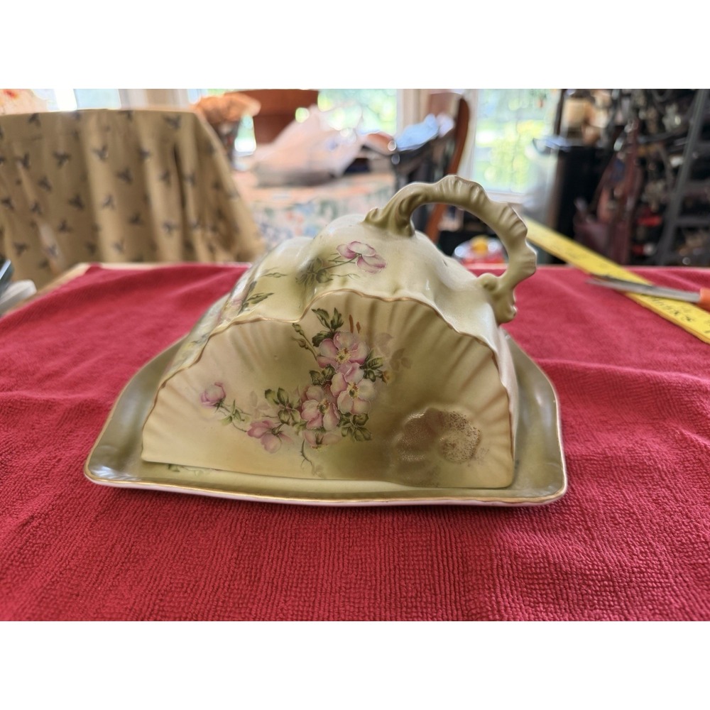 Antique Hand Painted Nippon Wild Rose Cheese Keeper, 1891-1921